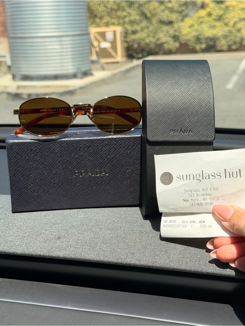 Prada Brown Lens Tortoise Oval Sunglasses with Navy Case